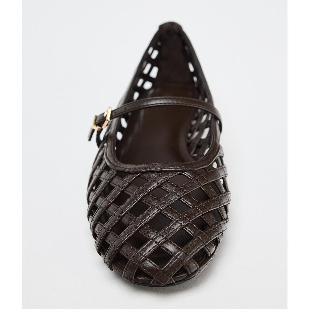 Zara Dark Brown Woven Mary Jane Flats - Picture 11 of 14